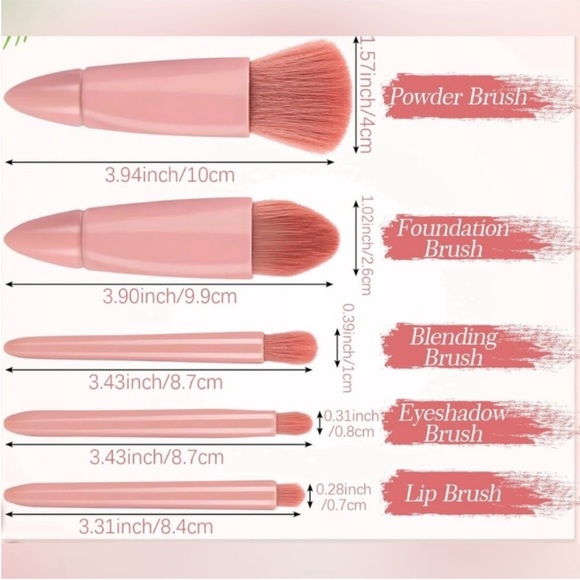 Mini Travel Makeup Brush 5 Piece Set in a Pink Mirrored Compact Case - Picture 10 of 16